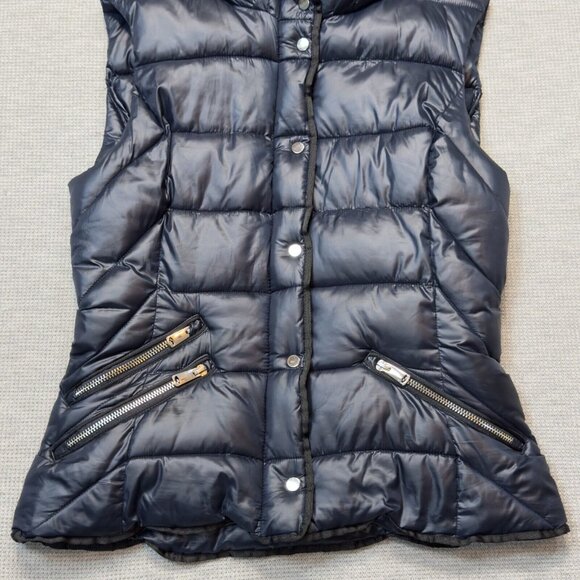Zara Trafaluc Womens Blue Hooded Puffer Vest Snap Zip Pockets Insulated Sz Small - Picture 8 of 16